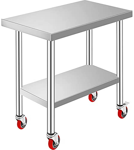 VEVOR Tavolo da Lavoro in Acciaio Inossidabile 76 x 46 x 86 cm banco da lavoro catering tavolo da lavoro poco 100 kg per capacità di carico alimentare, tavolo lavoro commerciale per cucina 4 piedini