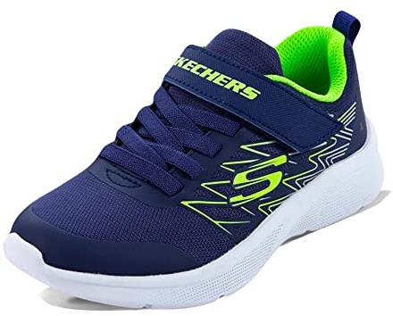Skechers Microspec Advance träningsskor för pojkar, Marinblå textil lime silver trim, 11.5 UK Child