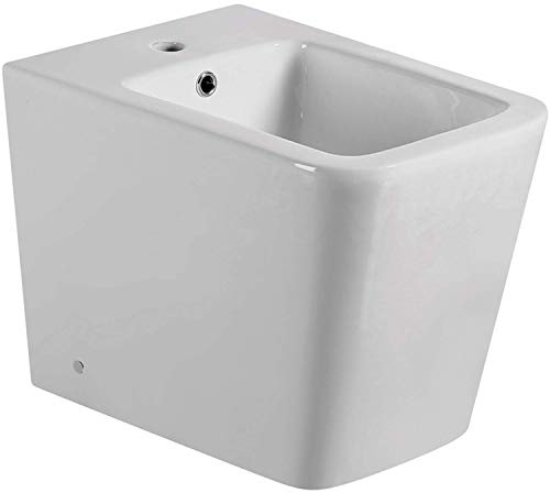Bidet a Suelo de Baño Moderno - Cerámico Blanco a Juego con inodoro Cuadrado -Sin tapa y Fácil Limpieza (Bidet)