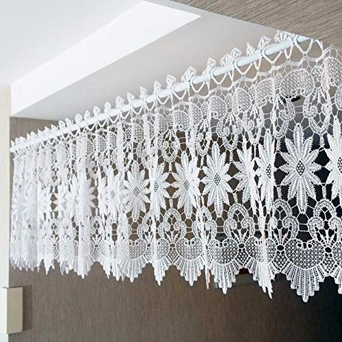 Yaland Scheibengardinen Spitze Kurze gardinen Landhaus bistrogardinen ösen vorhänge fenstervorhänge Türbehang mit Blumenmuste Wunderschön dekoriert Höhe 45cm Weiß 1 Stück