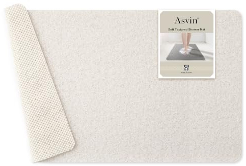 Asvin Soft Textured Bath, Shower, Tub Mat, 24x16 Inch, Phthalate Free, Non Slip Comfort Bathtub Mats with Drain, PVC Loofah Bathroom Mats for Wet Areas, Quick Drying