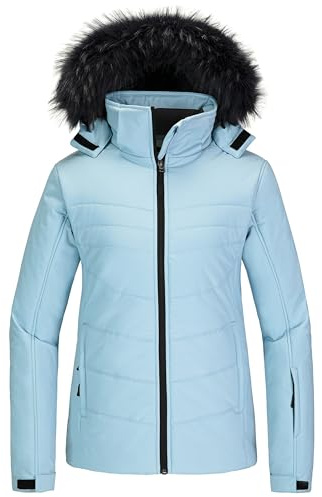 Skieer Womens Puffer Ski Jacket Quilted Winter Hood Coat Blue L