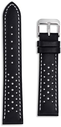Buckle & Stitch Bracelet de montre de course en véritable cuir de veau perforé de luxe, bleu royal et noir, 18 mm, 20 mm, 22 mm, 22mm, Cuir, Pas de gemme