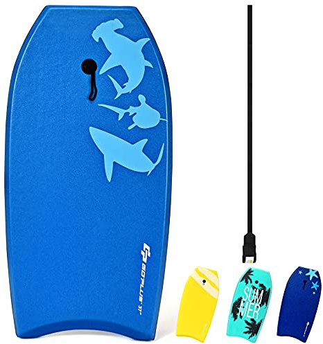 RELAX4LIFE Schwimmbrett tragbar, Schwimmboard mit Halteleine, Rutschfestes Surfbrett für Kinder & Erwachsene, Surfboard bis 40 kg belastbar, Bodyboard Shortboard, 83 x 47 x 5,5cm, XPE HDPE (Blau-S)