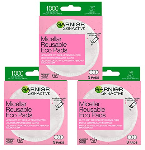 Garnier SkinActive Eco Pads zur Make-up-Entferner aus Mikrofaser, ultraweich, waschbar, wiederverwendbar, hypoallergen, für Gesicht und Augen und Lippen für empfindliche Haut, 1000 Wäschen – 3