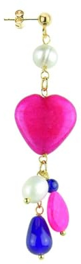 Orecchino Singolo Mix & Match Cuore Fucsia Pietra Perla