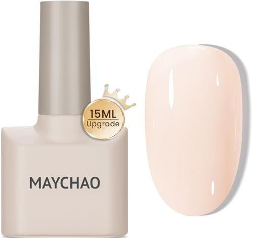MAYCHAO 15ML Jelly Gel Nail Polish Nude Gel Polish Cream Apricot Translucent Soak Off Neutral Color UV Nail Varnish for Nail Art French Manicure at Home