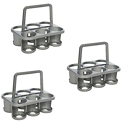 Novaliv 3 portabotellas para 18 botellas, agarre estable, cesta de plástico, apilable, 32 x 23 x 28 cm, color plateado, ideal para cocina y sótano, cesta de bebidas, portabebidas, caja para botellas