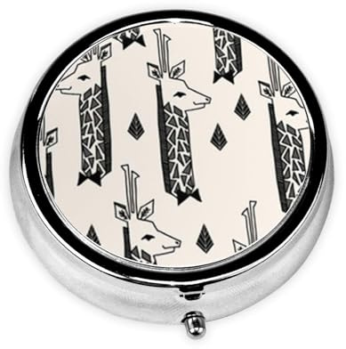 Pill Box,Giraffes Champagne Charcoal Round Pill Case Medicine Organizer Travel Pill Box Travel Pill Organizer