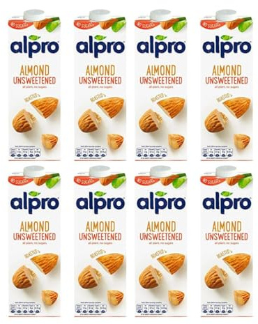 8 x 1Ltr Almond Nuts Unsweetened Plant Based Milk Sugar FREE Low Fat Vegeterian Drink