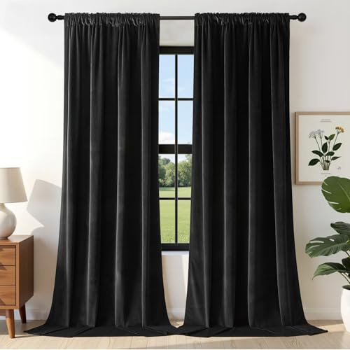 Joydeco Vorhänge Blickdicht Verdunkelungsvorhang Schwarz H 260 x B 140 2er Pack Wohnzimmer Samt Gardinen Thermovorhang Kälteschutz Schlafzimmer