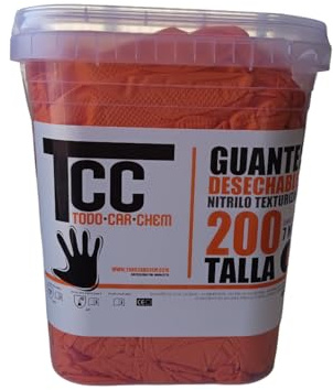 Cubo con 200 guantes de nitrilo texturizado, naranjas TALLA: L - sin polvo, extrafuertes.