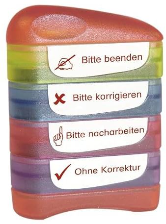 TimeTEX - Perpetuum Siebdruck-Stempel 4-in-1 Bitte beenden | Wiederbefüllbarer Lehrerstempel für die Schule | 40x10 mm | ca. 5000 Stempelabdrücke | Stempelfarbe: rot