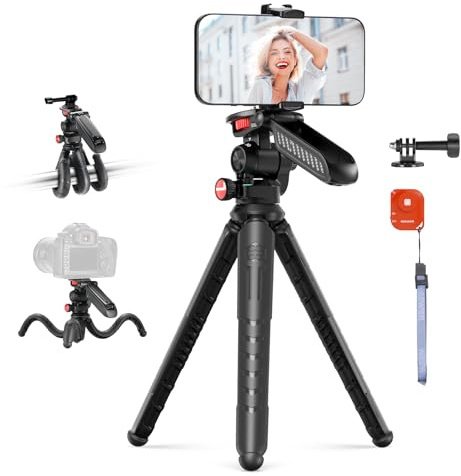NEEWER Stativ Flexibel Tripod mit Fernbedienung Mini Handystativ Vlog Selfie Stock versteckter Handy Halterung Action Kamera Adapter kompatibel mit iPhone GoPro Hero 13 12 11 10 Samsung Kamera TP36
