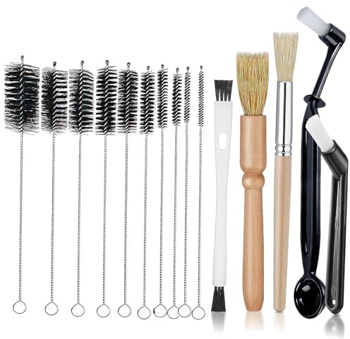 15pcs Coffee Machine Cleaning Brush Set, Wood Coffee Grinder Cleaning Brushes, Long Bottle Cleaner Brush and Straw Cleaner Brush Set, Thin Pipe Cleaning Brushes for Coffee Machine Bottle Teapot Nozzle