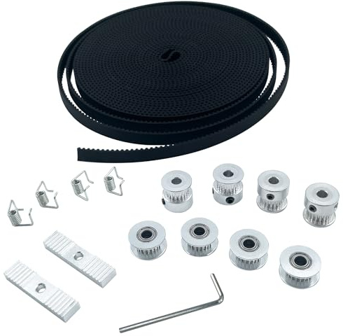 ANQUORA GT2 Timing Belt 6mm Width 5m + 4pcs 20 Teeth 5mm Bore Timing Belt Pulley + 4 PCS Idler Pulley + 4pcs Tensioner Torsion Spring + 2pcs Gear Clamp Mount Block + Wrench