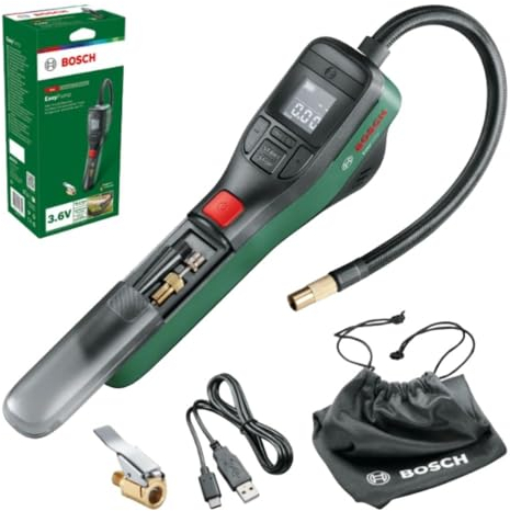 Bosch EasyPump Mini-Kompressor, tragbar, batteriebetrieben, mit Schnellverschluss-Adapter