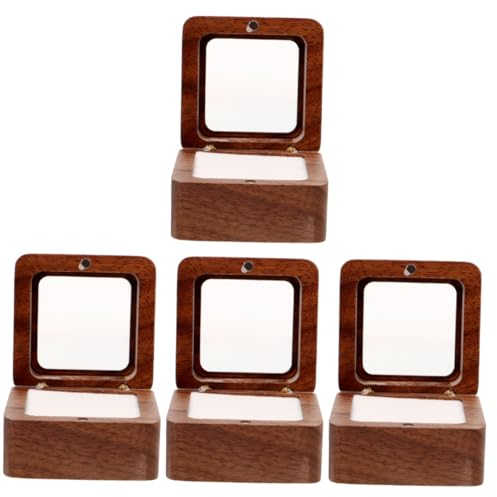 SAFIGLE 4 Teilige Box Aus Holz Für Ringe Eheringhalter Ringetui Ringhalter Schmucketui Brautparty Holzringhalter Eheringboxen Für Zeremonie Schmuck Display Halter