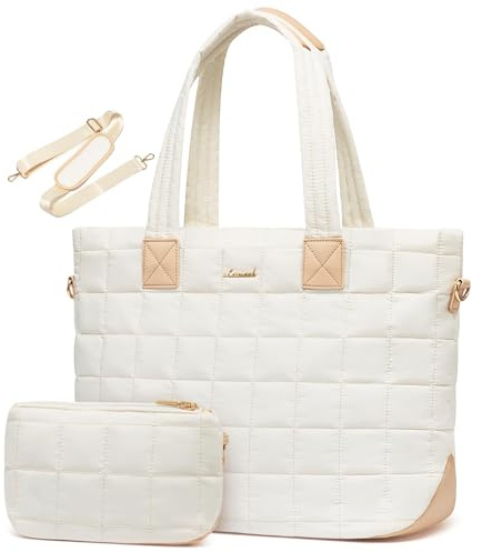 LOVEVOOK laptop väska 15,6 tum handväska dam, svart, 15,6 Zoll (Beige, 15,6 Zoll)