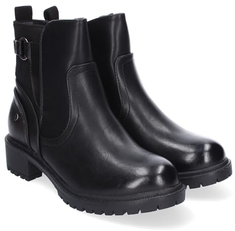 shoes&blues.es 86513 Botines de Tacon Bajo para Mujer con Adorno de Hebilla, Comodos y Elegantes, Puntera Redondeada, Cierre Lateral con Cremallera Negro Talla 39