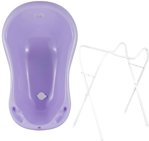 Hylat Baby Yeti Lila Babywanne mit Gestell und Badewannenstöpsel - TÜV Rheinland zertifiziert - Stabil und Bequem, Ideal für Neugeborene und Babys bis zu 12 Monaten - Lite-Kollektion Kinder Baden