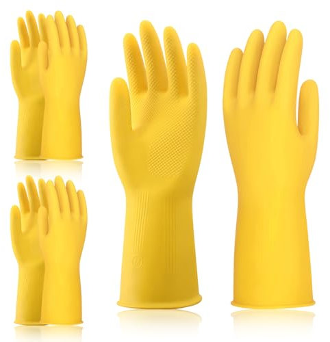 Favson 3 Pairs Household Rubber Gloves-Large,Yellow Reusable Kitchen Gloves,Skin-Friendly Dishwashing Cleaning Gloves, Multi-purpose Household Gloves,Heavy Duty Rubber Gloves,Non Slip Cleaning Gloves