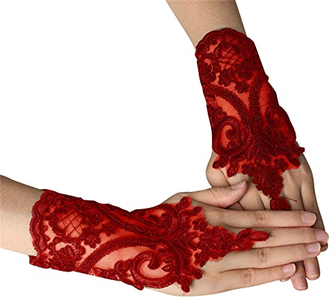 alloneslife Stickerei-Spitzenarmband, Vampir-Dekoration, Schmuck, mittelalterliche Brauthandschuhe für Damen, Cosplay-Schmuck, rot, Length 22cm Sleeve 16-23cm (adjustable)