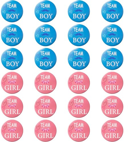 Prmape 24 Pezzi Gender Reveal Party Boy or Girl, Team Boy or Girl per Ragazzo o Ragazza Decorazione Party