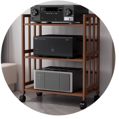 3 nivåer bambu HIFI ljudskåp AV-hylla med Roller HIFI-ställ för stereoutrustning och ljudvideokomponenter