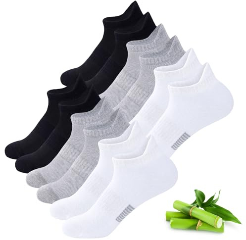inWarm 6 paia di calzini da ginnastica in bambù，traspiranti，running e sportivi per donna, corti e confortevoli, con elegante confezione regalo per donne e ragazze Nero Bianco Grigio M