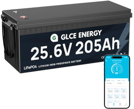 GLCE ENERGY 24V 200Ah(205Ah) LiFePO4-Lithiumbatterie,eingebautes 200A BMS, Lithium-Eisenphosphat-Zellen der Klasse A, 5248Wh Lithiumbatterie für Wohnmobile, Boote, Solaranlage und mehr