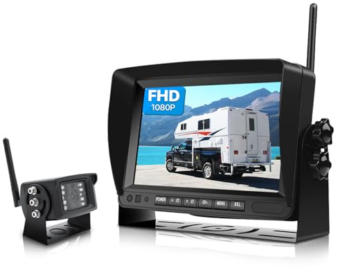GREENAUTO 7 LCD drahtlose Digitale Rückfahrkamera Set, 1080P FHD 170° ultrabreiter Betrachtungswinkel Infrarot Nachtsicht IP69K Wasserdicht，Einparkhilfe Kabellos für LKW Wohnwagen Anhänger