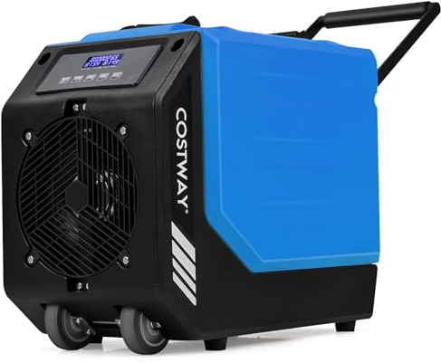 COSTWAY 90L/Day Commercial Dehumidifier with Drain Hose, 500㎡ Coverage | Industrial Dehumidifier with Pump, 24H Timer, Auto Defrost, Memory Starting, Handle & Wheels, Air Circulation 412m3/h