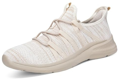 VERROL Vandringsskor för kvinnor, extra breda, löparskor, bekväma, andningsbara, fitnessskor, slip-on skor, mjuk sula, B beige, 41 EU