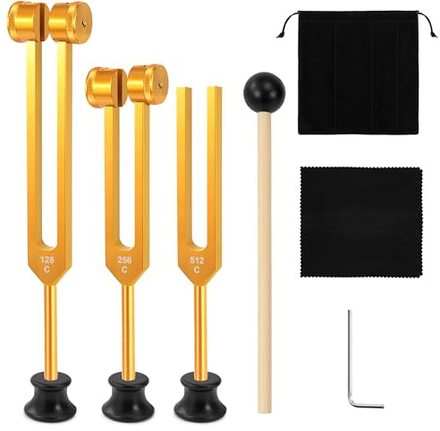 Yesaler Stimmgabel-Set 128Hz 256Hz 512Hz Aluminiumlegierung Stimmgabel Angebot Genaue Frequenzgang mit einem für Klangtherapie Anti-Stress Yoga Meditation (Gold)