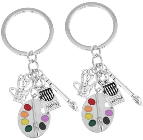 Beavorty Artist Paint Palette and Brush Keychain Set, Art Palette Charm Key Ring for Painters and Students, Sturdy Metal Paintbrush Key Holder for Art Enthusiasts and Use