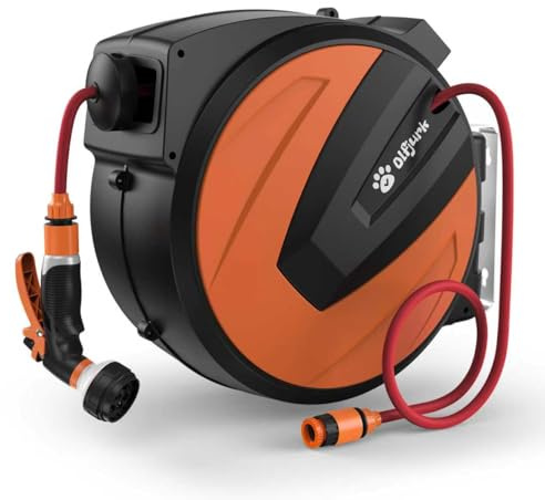 Olfjurk Garden Hose Reel,1/2'' x 30m+2m Wall Mounted Hose Reel with 180° Swivel Bracket-30M