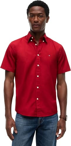 Tommy Hilfiger Camisa Flex Popelin Solid S/S para Hombre, Mw0Mw37584, Rojo, XXL