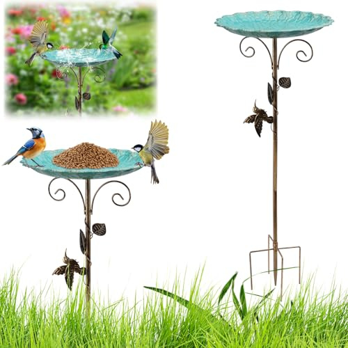 Erzekrim Vogeltränke Stehend Vogelbad Garten 77CM Vogeltränke Balkon Gartendeko Draußen mit Stabiler 5-Zinken-Basis Vogelbad für Garten Metall Für Wildvögel Winterfest Frostsicher (A)