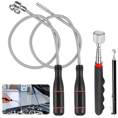 XSHAO® 4 Pcs Aimant Telescopique, 60 cm Outil de Ramassage Magnétique Flexible Aimant Mecanique Auto pour Ramasser de Petites Pièces, Objets Métalliques, Pièces de Voiture (3 LB 5 LB 15 LB)