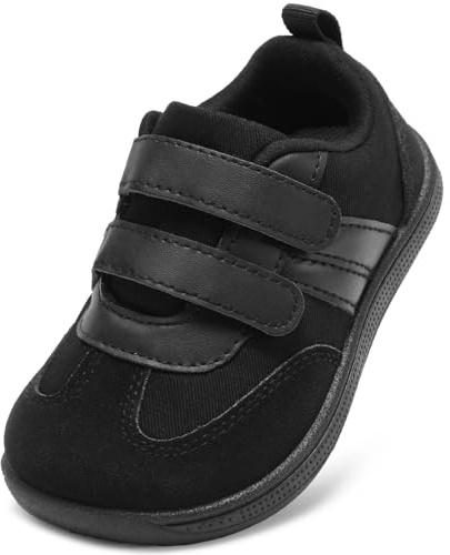 STQ Toddler Wide School Shoes Boys Girls Trainers Minimalist Barefoot First Walking Shoe Lightweight Kid Daycare Running Tennis Sneaker Black 9.5 UK