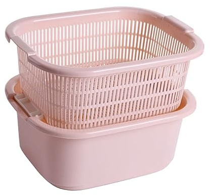 Ciieeo Double Vegetable Washing Basket with Fast Drainage Smooth Edges Non Toxic Food Holder for Kitchen Fruit and Vegetable Storage Pink Colander Drainer