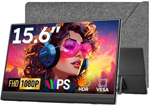 Dopesplay Bärbar bildskärm 15,6 tum, 1080P Bärbar bildskärm med högtalare/ställ, Ultra-slank USB-C & HDMI Extern skärm för bärbar dator/PC/Mac/Xbox - med VESA-hål