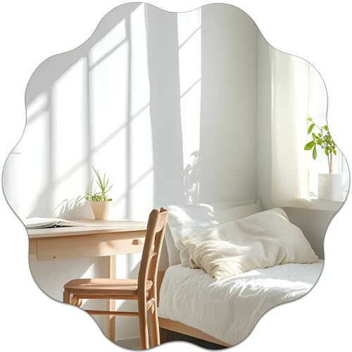 TSKDKIT Specchio da parete ondulato, 40 cm, adesivo | Specchi ondulati autoadesivi senza cornice, in acrilico, senza fori, per bagno, corridoio
