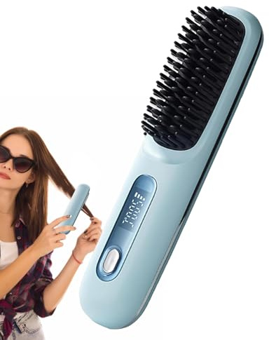 Plancha Para El Cabello Portátil | Cepillo Alisador Inalámbrico Portátil - 3 Ajustes De Temperatura Peine Con Pantalla LED Estilizador | Estilizador Para Viajes Uso En Y Húmedo Hogar Playa Y Salón