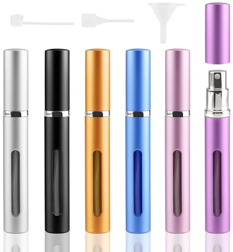 Foymlon 6 PCS 5ML Atomizador Perfume Recargable, Aluminio Perfumador Dispensador de Viaje, Mini Botella Rociadora Portátil para Avión, Vacaciones y Salidas