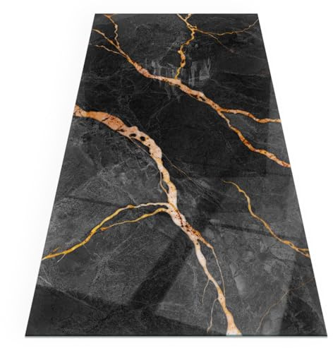 Glasplatte für Kaminofen 120x60 cm - Dekoration Unter dem Kamin Herdboden Glas Polierte Kanten Fleckenbeständigkeit Thermischer Schutz Funkenschutzplatte - Eleganter Marmor mit Adern