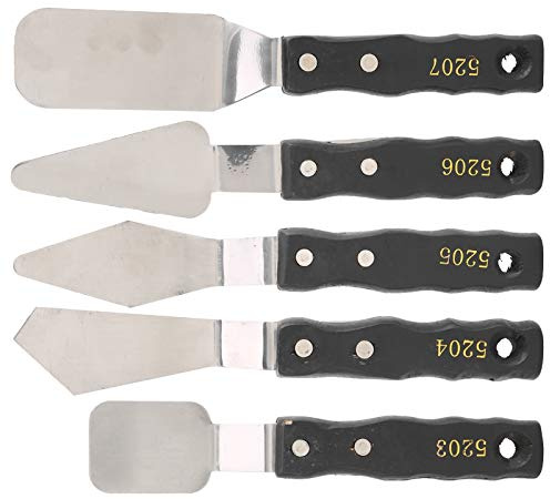 Taidda Juego de Cuchillos de Paleta Espátula Duradera con de Madera Negra de Acero Inoxidable para Mezclar, Esparcir y Rayar Pintura Acrílica Al óleo para Artistas, Aficionados, Estudiantes, 5 Piezas