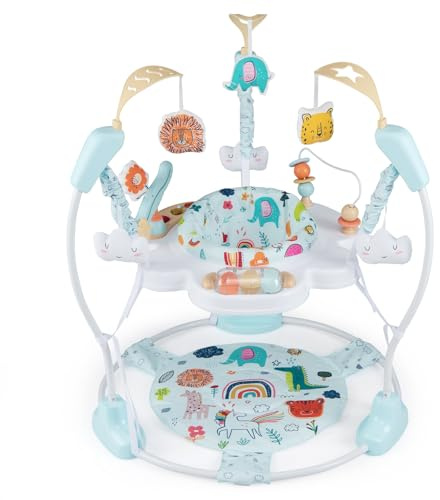 INFANS Baby Activity Center, 3 in 1 Play Center Jumpers and Bouncers with Music, Lights, 360°Rotating Seat, Adjustable Heights, Exersaucer Learning for 6-12 Months (Light Blue)