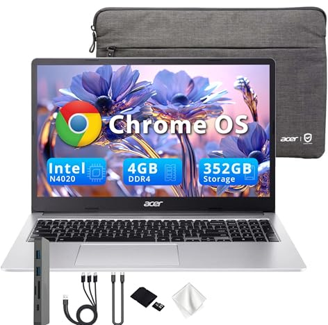 acer Chromebook 315 15,6 pollici FHD, 4 GB LPDDR4 RAM, 352 GB di spazio di archiviazione (64 GB eMMC e set di docking station da 288 GB), Intel Celeron N4500, grafica Intel UHD, tastierino numerico